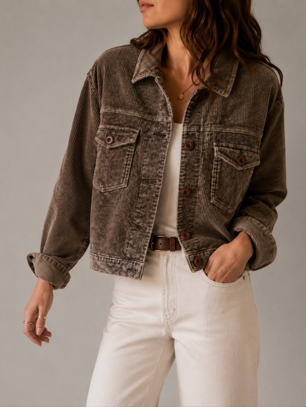 Vintage Gap Brown Wide Wale Corduroy Trucker Jacket Womens Size Medium